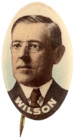 COLORFUL OVAL WOODROW WILSON PORTRAIT BUTTON.