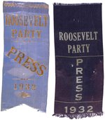 PAIR OF ROOSEVELT PARTY PRESS 1932 RIBBONS.