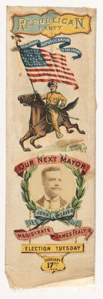 ROOSEVELT ROUGH RIDER ON 1903 PHILADELPHIA, PA MAYORAL RIBBON.