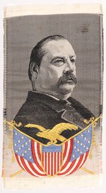 PATRIOTIC GROVER CLEVELAND WOVEN SILK PORTRAIT RIBBON.