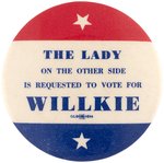 "THE LADY ON THE OTHER SIDE IS REQUESTER TO VOTE FOR WILLKIE" MIRROR.