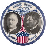 CLASSIC ROOSEVELT AND CURLEY "ECONOMIC SECURITY" MA COATTAIL BUTTON.