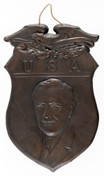 ROOSEVELT “USA” EMBOSSED SHIELD PORTRAIT PLAQUE.