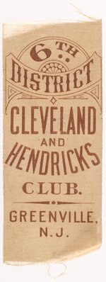 "6TH DISTRICT CLEVELAND AND HENDRICKS CLUB" 1884 NJ RIBBON.