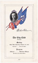 WILSON "THE CITY CLUB" CINCINNATI, OH 1916 CAMPAIGN SINGLE DAY EVENT PROGRAM.