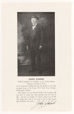 JOHN ZAHND 1940 NATIONAL GREENBACK PARTY CAMPAIGN PAMPHLET.