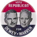 DEWEY & WARREN VOTE REPUBLICAN JUMBO 9" JUGATE BUTTON.