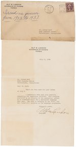 ALF M. LANDON SIGNED LETTER WITH 1936 PRESIDENTIAL CAMPAIGN CONTENT.