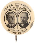 WILSON & GLYNN "FRIENDS OF THE PEOPLE" 1914 COATTAIL JUGATE BUTTON.