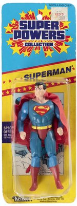 SUPER POWERS COLLECTION (1986) - SUPERMAN ACTION FIGURE ON CANADIAN 8 BACK SMALL CARD.