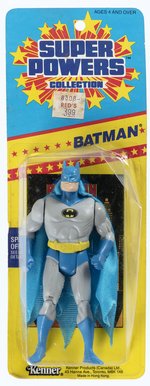 SUPER POWERS COLLECTION (1986) - BATMAN ACTION FIGURE ON CANADIAN 8 BACK SMALL CARD.