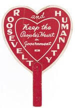 ROOSEVELT AND HUMANITY HEART SHAPED CAMPAIGN FAN.