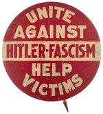 "UNITE AGAINST HITLER FASCISM" WWII LITHO BUTTON.