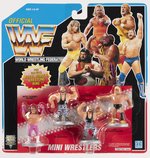 HASBRO WWF MINI WRESTLERS (1991) - BRUTUS "THE BARBER" BEEFCAKE, BUSHWHACKERS & GREG "THE HAMMER" VALENTINE CARDED FIGURE SET.