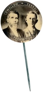 "SWALLOW & CARROLL PROHIBITION" REAL PHOTO STICK PIN JUGATE BUTTON.