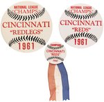 1961 CINCINNATI REDS/REDLEGS "CHAMPS/CHAMPIONS" BUTTON TRIO.