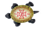 IRON TURTLE PAPERWEIGHT WITH CELLULOID SHELL.