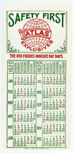 ATLAS EXPLOSIVES 1920 WORKER'S CELLO CALENDAR CARD WITH ANTI-BOLSHEVISM MESSAGE.