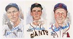 BILL DICKEY, CARL HUBBELL & STAN MUSIAL SIGNED PEREZ-STEELE POSTCARD TRIO.