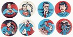 SUPERMAN 1966 COMPLETE SET OF EIGHT VENDING MACHINE ISSUED BUTTONS.