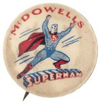 SUPERMAN RARE 1940s McDOWELLS AUSTRALIAN DEPARTMENT STORE BUTTON.