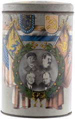 ROOSEVELT, CHURCHILL, STALIN & CHIANG KAI-SHEK TIN LITHO BISCUIT TIN.