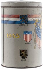 ROOSEVELT, CHURCHILL, STALIN & CHIANG KAI-SHEK TIN LITHO BISCUIT TIN.