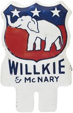 WILLKIE & McNARY ELEPHANT & SHIELD 1940 CAMPAIGN LICENSE PLATE ATTACHMENT.