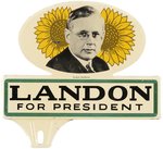 LANDON FOR PRESIDENT SUNFLOWER 1936 CAMPAIGN LICENSE PLATE ATTACHMENT.