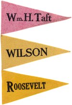 ROOSEVELT, WILSON & TAFT 1912 FELT PENNANT POSTCARD TRIO.