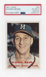 1957 TOPPS #90 WARREN SPAHN (HOF) PSA/DNA 6 EX-MT 9 AUTOGRAPH.