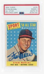 1958 TOPPS #476 STAN MUSIAL (HOF) ALL STAR PSA/DNA 2 GOOD 10 AUTOGRAPH.