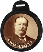 "WM. H. TAFT" SEPIA TONED REAL PHOTO BUTTON ON LEATHER WATCH FOB.