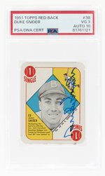 1951 TOPPS RED BACK #38 DUKE SNIDER (HOF) PSA/DNA 3 VG 10 AUTOGRAPH.