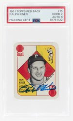 1951 TOPPS RED BACK #15 RALPH KINER (HOF) PSA/DNA 2 GOOD 6 AUTOGRAPH.