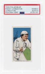 1909-11 T206 POLAR BEAR PADDY LIVINGSTON PSA/DNA 2 GOOD 9 AUTOGRAPH.