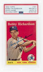 1958 TOPPS #101 BOBBY RICHARDSON WHITE NAME PSA/DNA 8 NM-MT 10 AUTO.