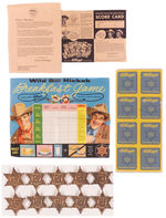 "WILD BILL HICKOK BREAKFAST GAME FRESH FROM KELLOGG'S" KIT W/STAMPS, BADGES, SCORECARDS.