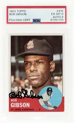 1963 TOPPS #415 BOB GIBSON (HOF) PSA/DNA 6 EX-MT 9 AUTOGRAPH.