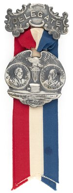 TAFT & CAPT. ERICSSON 1912 USS MONITOR MEDAL ON "DELEGATE" RIBBON BADGE.