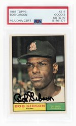 1961 TOPPS #211 BOB GIBSON (HOF) PSA/DNA 2 GOOD 10 AUTOGRAPH.