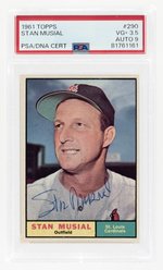 1961 TOPPS #290 STAN MUSIAL (HOF) PSA/DNA 3.5 VG+ 9 AUTOGRAPH.