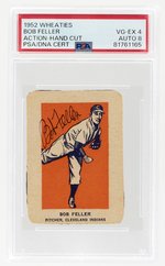 1952 WHEATIES BOB FELLER (HOF) ACTION-HAND CUT PSA/DNA 4 VG-EX 8 AUTOGRAPH.