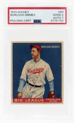 1933 GOUDEY #64 BURLEIGH GRIMES (HOF) PSA/DNA 2 GOOD 7 AUTOGRAPH.