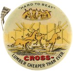 RISQUE LADY BEING THROWN OFF A DONKEY ADVERTISES LUMBER ON THIS DOUBLE-SIDED CELLO TAPE MEASURE.