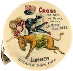 RISQUE LADY BEING THROWN OFF A DONKEY ADVERTISES LUMBER ON THIS DOUBLE-SIDED CELLO TAPE MEASURE.