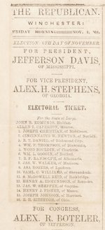 JEFFERSON DAVIS 1861 NEWSPAPER CONFEDERATE BALLOT.