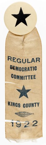 REGULAR DEMOCRATIC COMMITTEE KINGS COUNTY NY 1922 RIBBON BADGE.