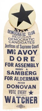 STAR DEMOCRATIC CLUB RIBBON BADGE: MCAVOY, DORE, SAMBERG, AND DONOVAN.