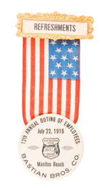 BASTIAN BROS. 1916 COMPANY OUTING RIBBON BADGE.